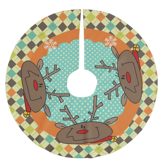 Raute Rentier Holiday Tree Skirt Polyester Weihnachtsbaumdecke (Vorderseite)