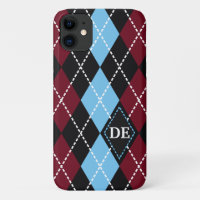 Raute schwarz, bordeauxblau, Monogramm