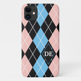 Raute schwarz, grau und rosa Monogramm Case-Mate iPhone Hülle