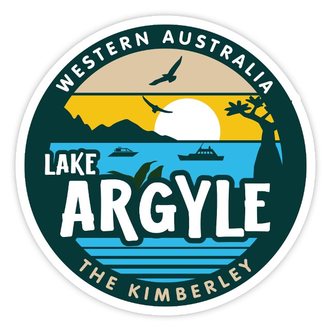 Raute-See, Western Australien Aufkleber (Lake Argyle, The Kimberley, Western Australia Retro Round Sticker)
