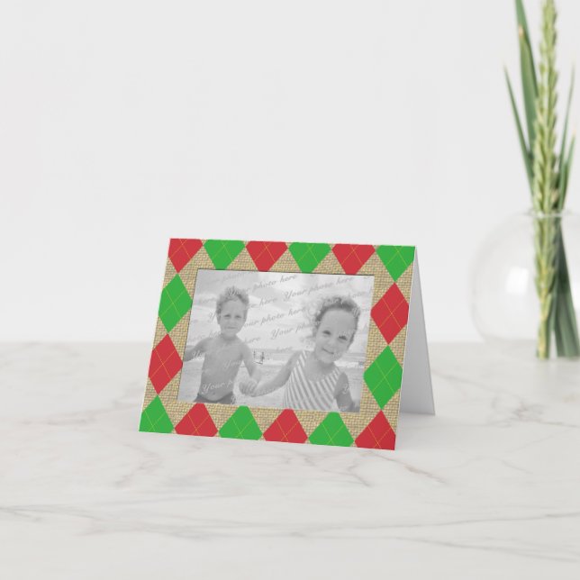 Raute und Burlap Holiday Foto Vielen Dank Dankeskarte (Vorderseite)