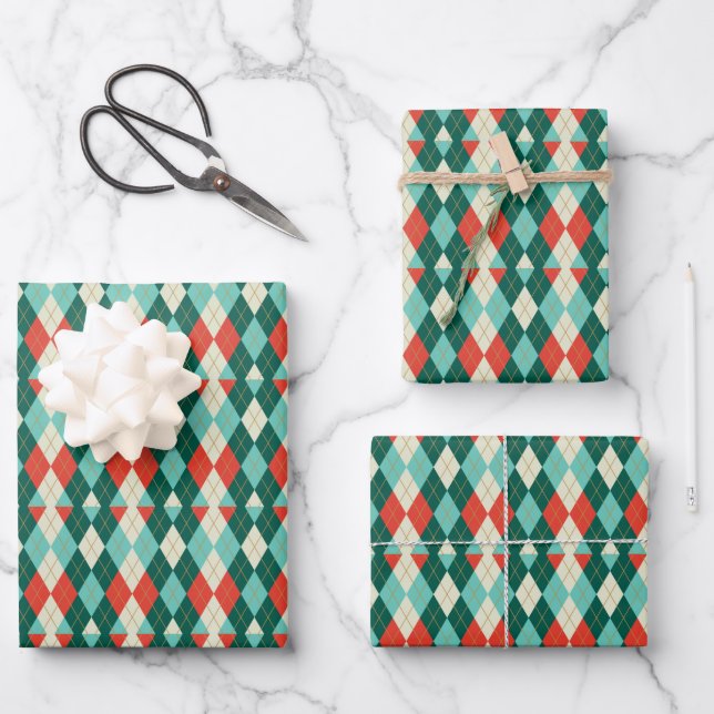 Raute Weihnachts Retro Wrapping Paper Set Geschenkpapier Set (Vorderseite)
