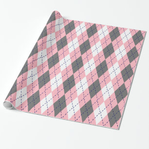 Raute XL Pink Navy Blue Whit Geschenkpapier