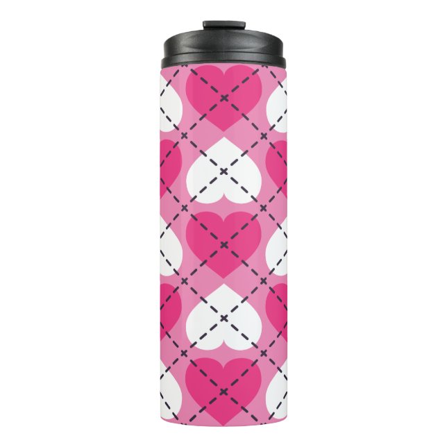 Raute zwischen rosa und weißem Herzen Thermosbecher (Vorderseite)