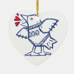 Rauten-Blau-Vogel Keramikornament