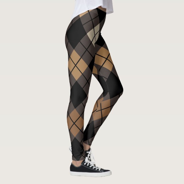 Rauten-Harlekin-Trendy schwarzer beige Diamant Leggings (Rechts)