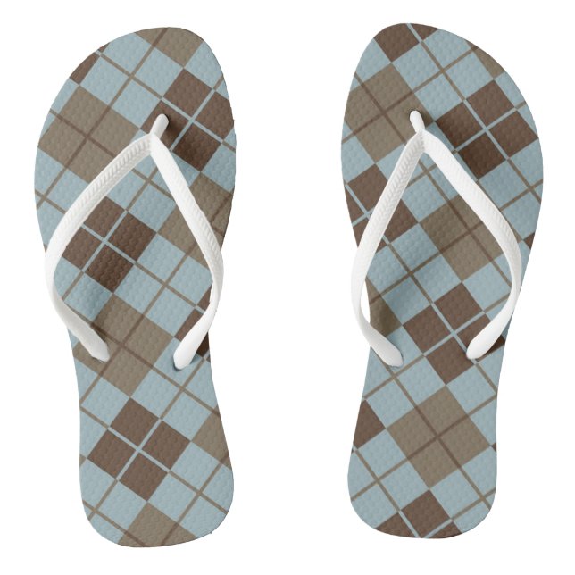 Rauten-Muster im Blau und im Taupe Flip Flops (Fußbett)