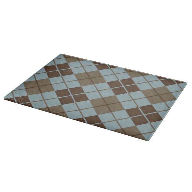 Rauten-Muster im Blau und im Taupe Schneidebrett (Ecke)