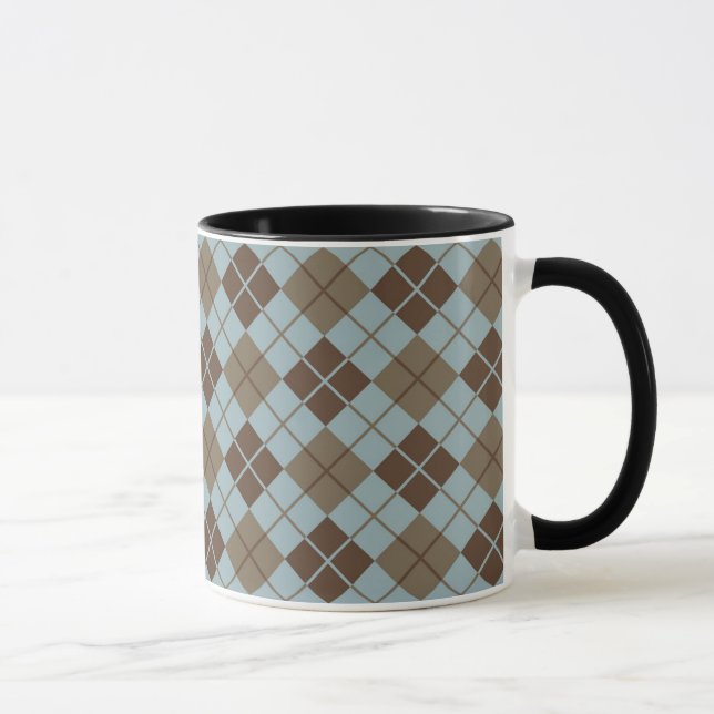 Rauten-Muster im Blau und im Taupe Tasse (Rechts)