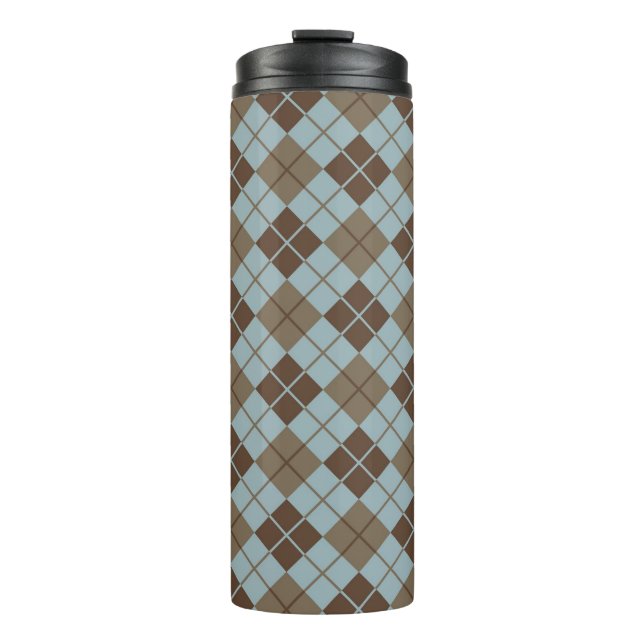 Rauten-Muster im Blau und im Taupe Thermosbecher (Vorderseite)