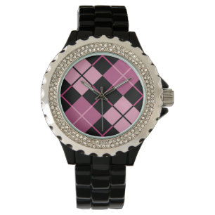 Rauten-Muster im Schwarzen und im Rosa Armbanduhr