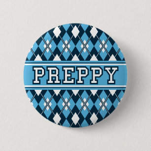 Rauten-Preppy Abzeichen-Blau Button