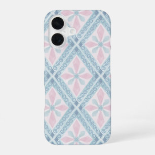 rautenförmiges blaues Muster iPhone 16 Hülle