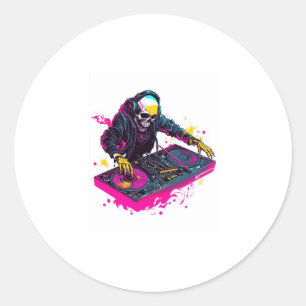 Rave Skull � EDM Party Skeleton DJ Runder Aufkleber
