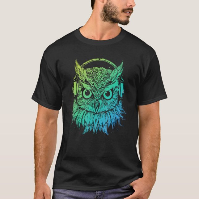 Rave Turntable Electro DJ Techno Owl with Headphon T-Shirt (Vorderseite)