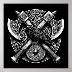 Raven and Axes - Kunst des Kriegerschilds Poster
