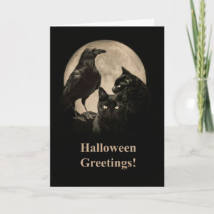 Raven and Black Cats Happy Halloween Karte