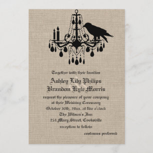 Raven and Damask on Burlap Wedding Einladung