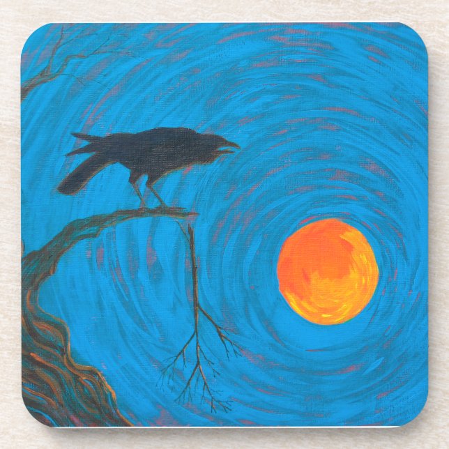 Raven and Full Moon Getränkeuntersetzer (Vorderseite)
