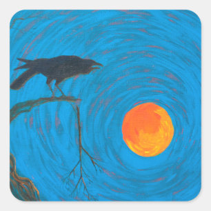 Raven and Full Moon Quadratischer Aufkleber