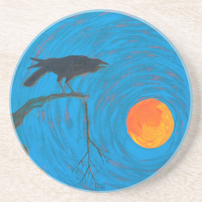 Raven and Full Moon Sandstein Untersetzer (Vorne)