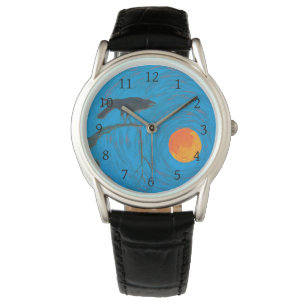 Raven and Full Moon Wrist Watch Armbanduhr