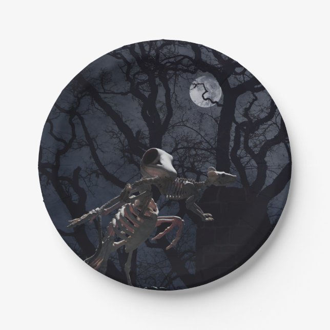 Raven and Rat Skeleton in Moonlight Pappteller (Vorderseite)