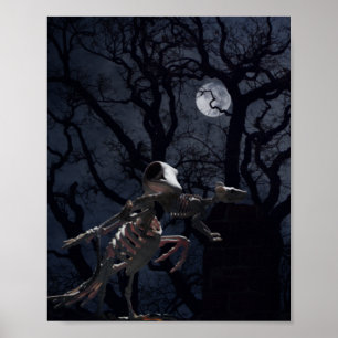 Raven and Rat Skeleton in Moonlight Poster