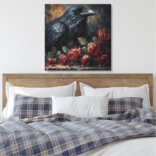 Raven and Red Roses Gothic Art Leinwanddruck (Insitu (Schlafzimmer))