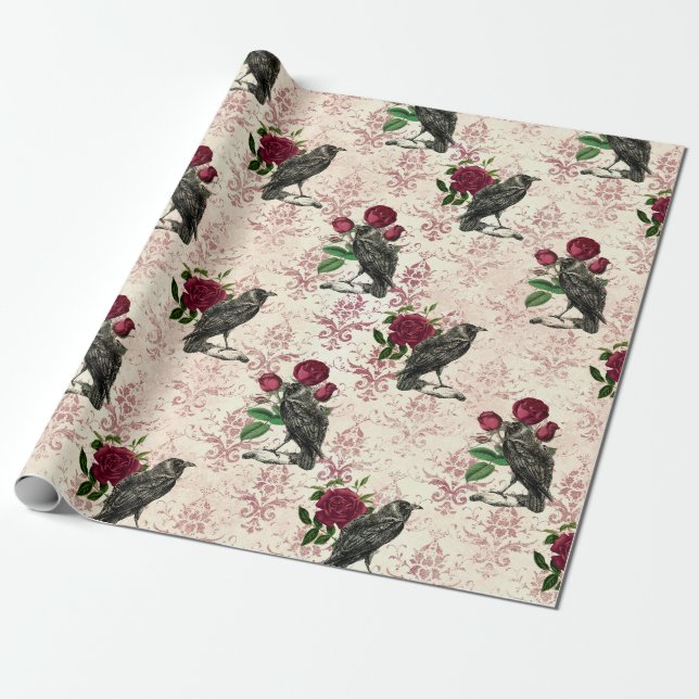 Raven and Rose Damask Geschenkpapier (Ungerollt)