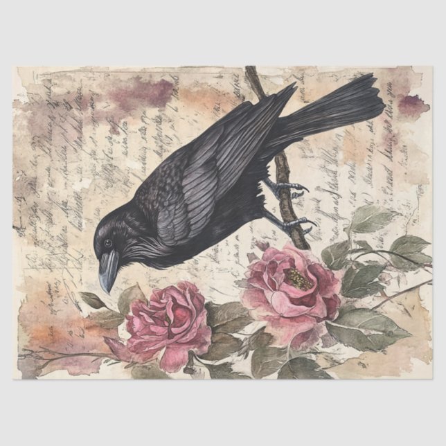Raven and Rose Vintag Ephemera Decoupage Seidenpapier (Vorderseite)