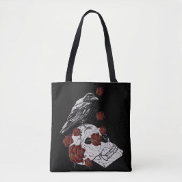 Raven and Skull Rote Rosen Shopping Bag Tasche
