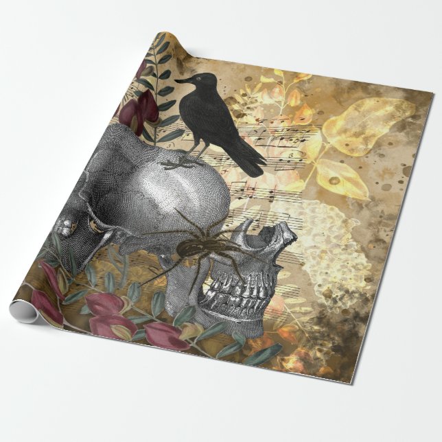 Raven and Skulls Geschenkpapier (Ungerollt)