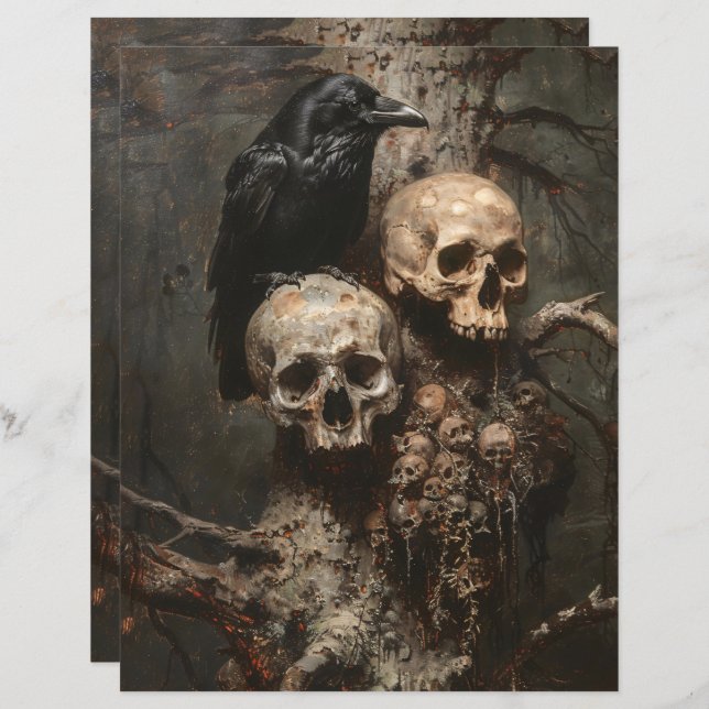 Raven and Skulls Spooky Scrapbook Paper (Vorne/Hinten)