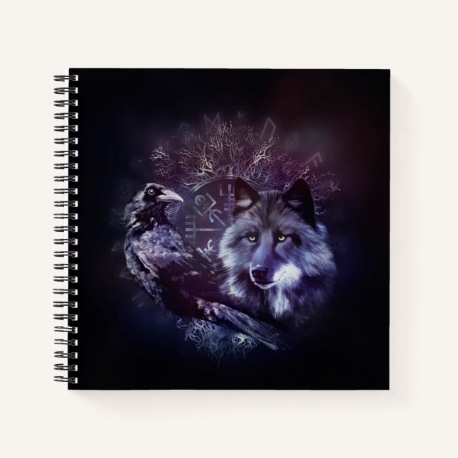 Raven and Wolf - Vegvisir and Tree of life Notizbuch (Vorderseite)