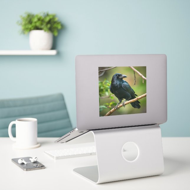 Raven auf einem Baumzweig Aufkleber (Laptop auf Schreibtisch)