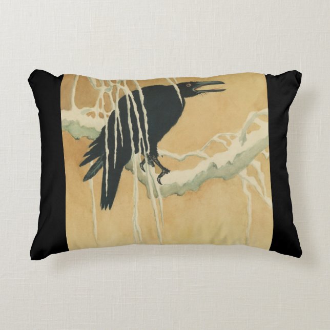 Raven auf einem Zweig Dekokissen (Vorderseite)