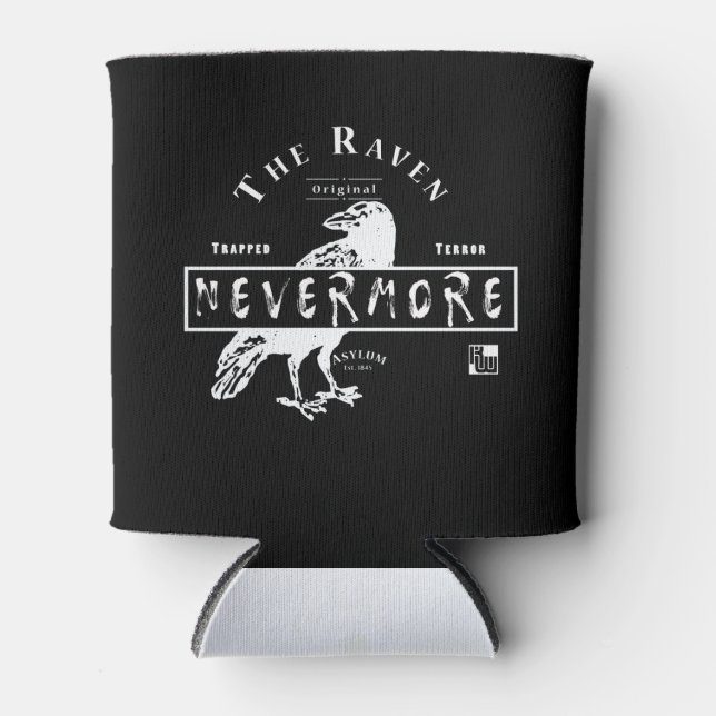 Raven Ayslum (weißer Text) Dosenkühler (Vorderseite)