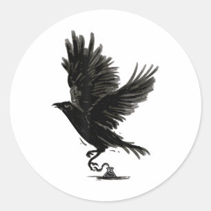 Raven Bird Crow Tattoo _1 Runder Aufkleber