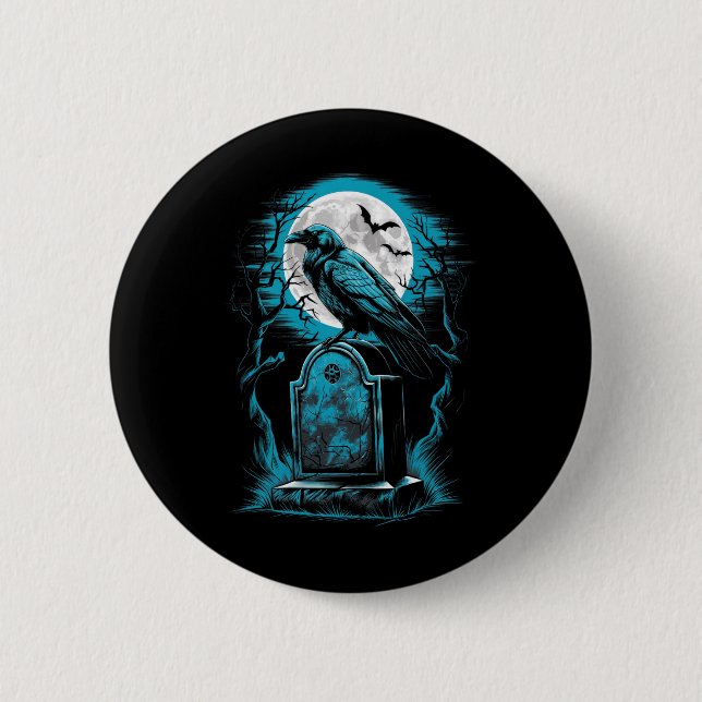 Raven Bird Gothic Spooky Graveyard Button (Vorderseite)