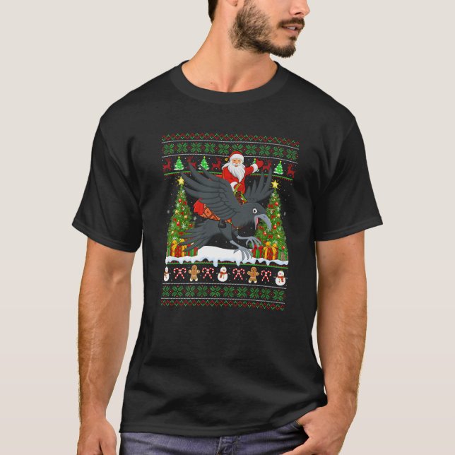 Raven Bird Lover Funny Ugly Santa Riding Raven Chr T-Shirt (Vorderseite)