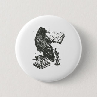 Raven bird reading book button