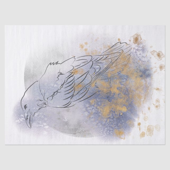 Raven Bird Zeichne Aquarellfärbung Seidenpapier (Vorderseite)