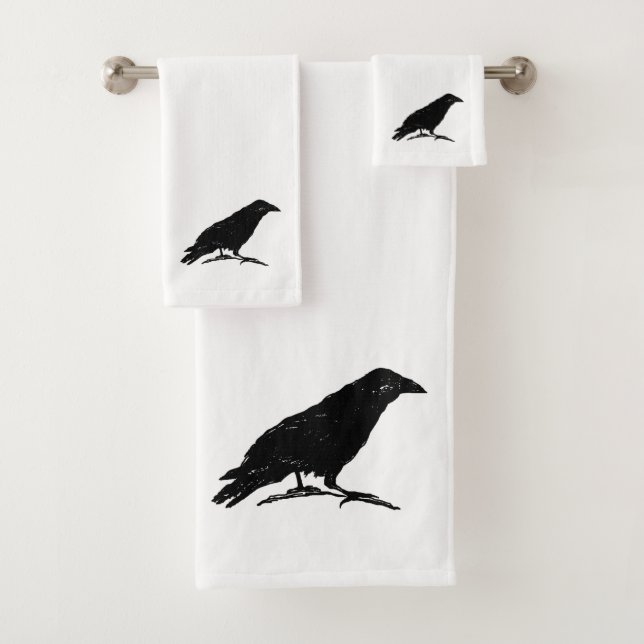Raven Black Bird Halloween Painting Bath Handtuch  Badhandtuch Set (Insitu)