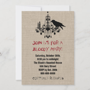 Raven & Chandelier auf Burlap Halloween Einladung