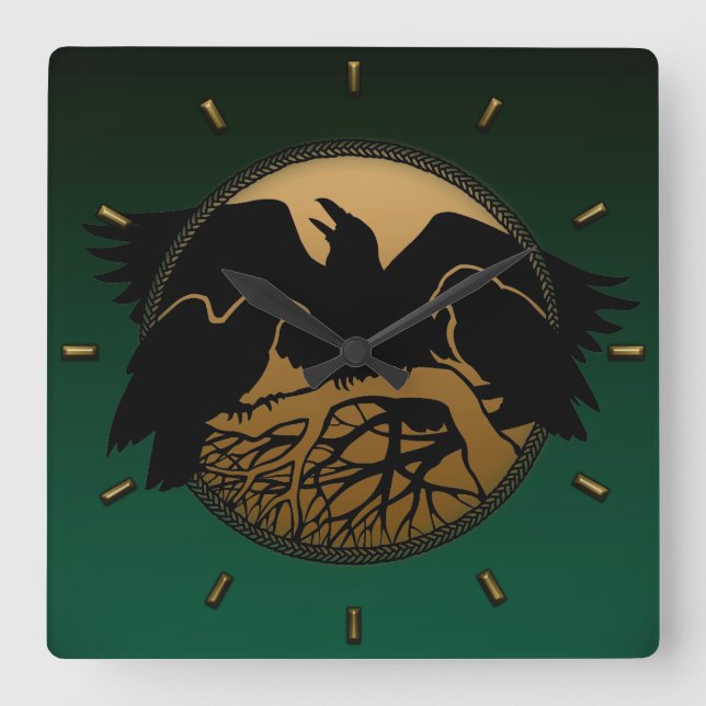 Raven Clock Native Raven Art Wall Bird-Geschenk Quadratische Wanduhr (Vorderseite)