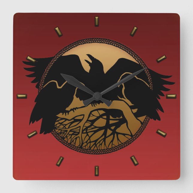 Raven Clock Native Raven Art Wall Bird Geschenk Quadratische Wanduhr (Vorderseite)