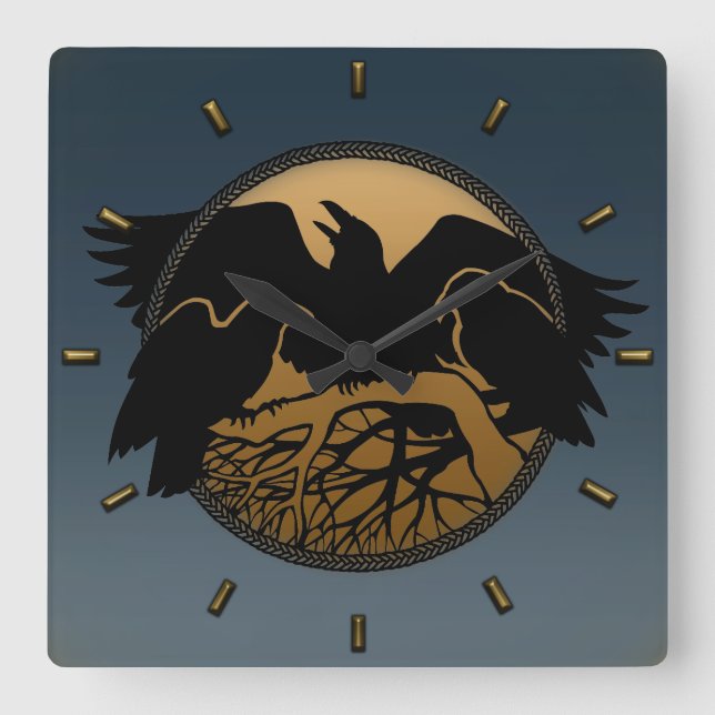 Raven Clock Native Raven Art Wall Bird Geschenk Quadratische Wanduhr (Vorderseite)