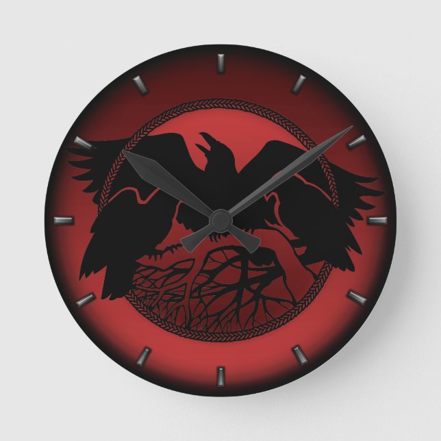 Raven Clock Native Raven Art Wall Bird Geschenk Runde Wanduhr (Vorderseite)