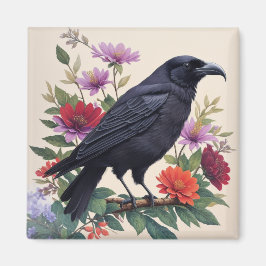 Raven Colorful Bloral Art Magnet